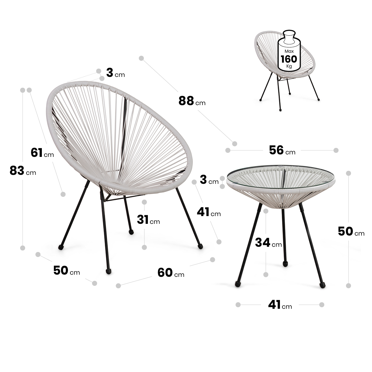 Set da esterno effetto vimini bianco Praia - immagine 8