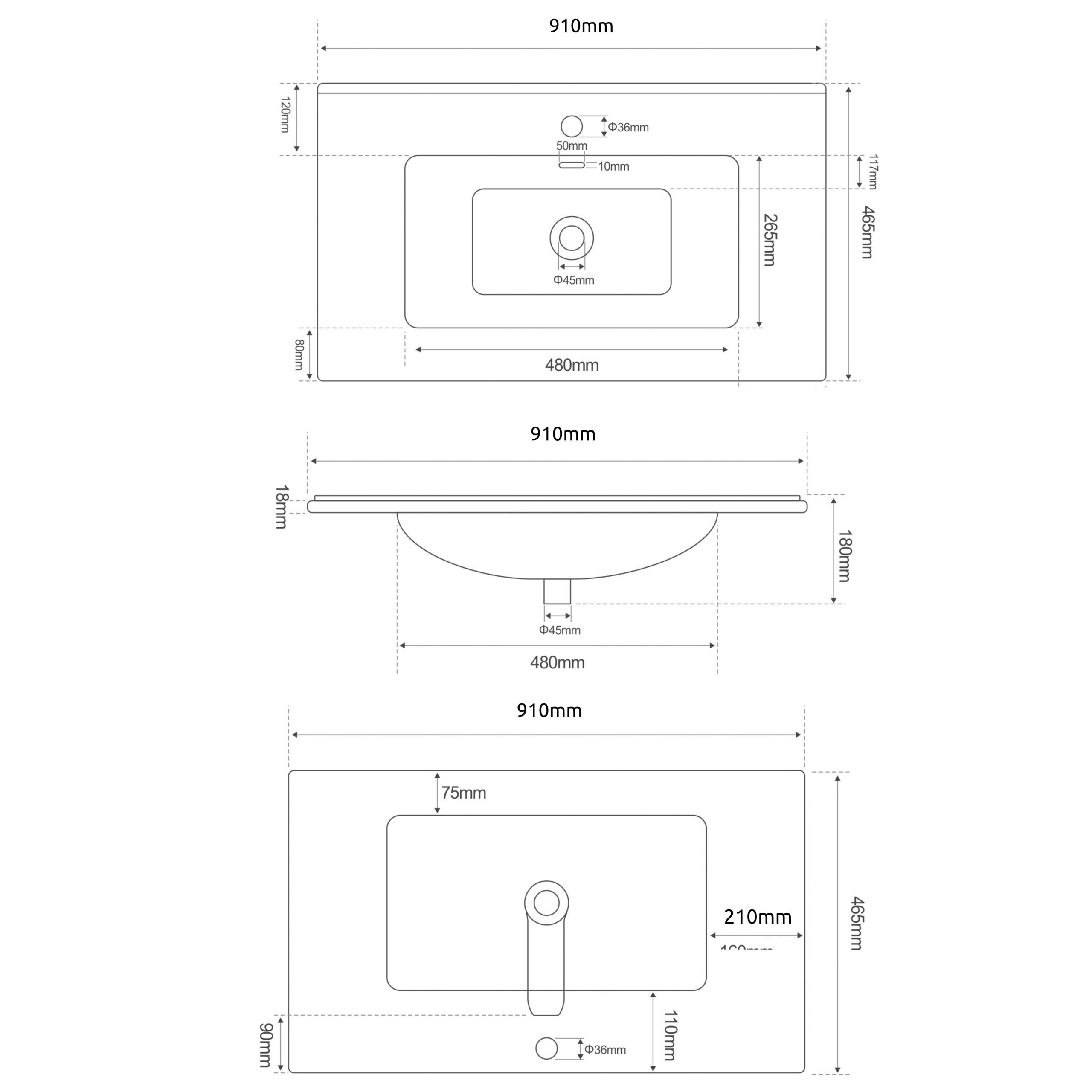 Lavabo da incasso Moderno vasca rettangolare 91x46,5 cm - immagine 5