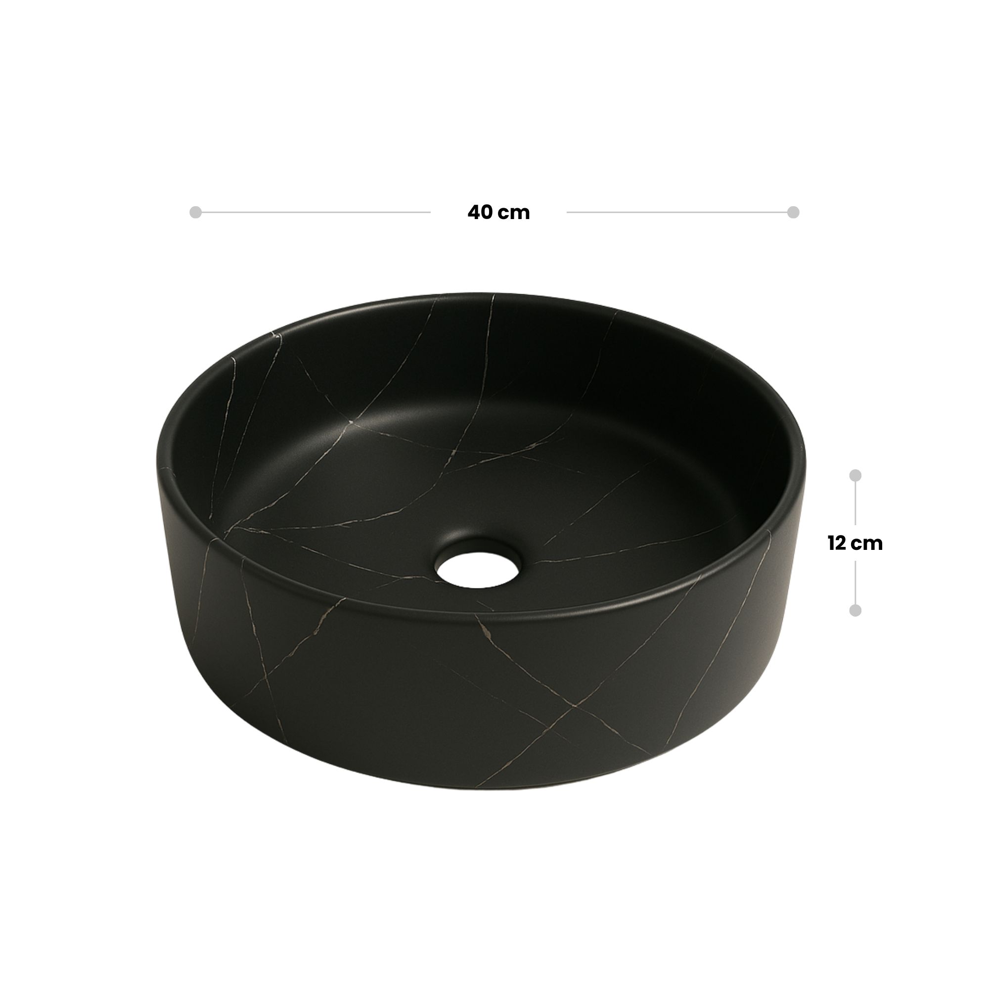 Lavabo tondo da appoggio effetto marmo nero Teide 40x12 cm - immagine 6