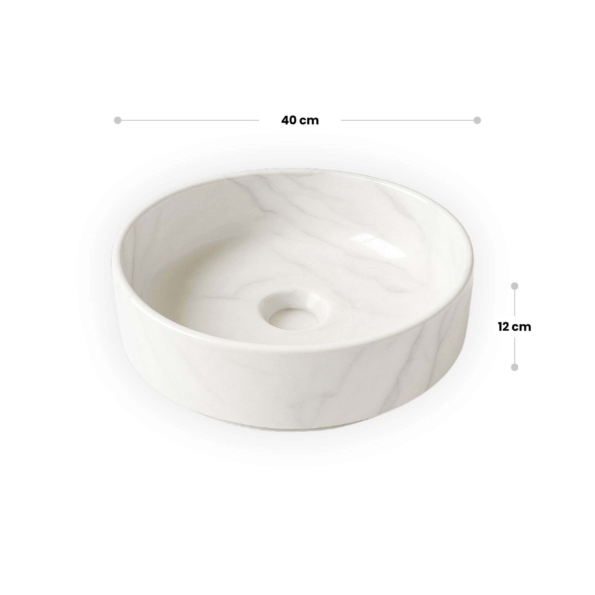 Lavabo tondo da appoggio ceramica effetto marmo Teide 40x12 cm - immagine 4