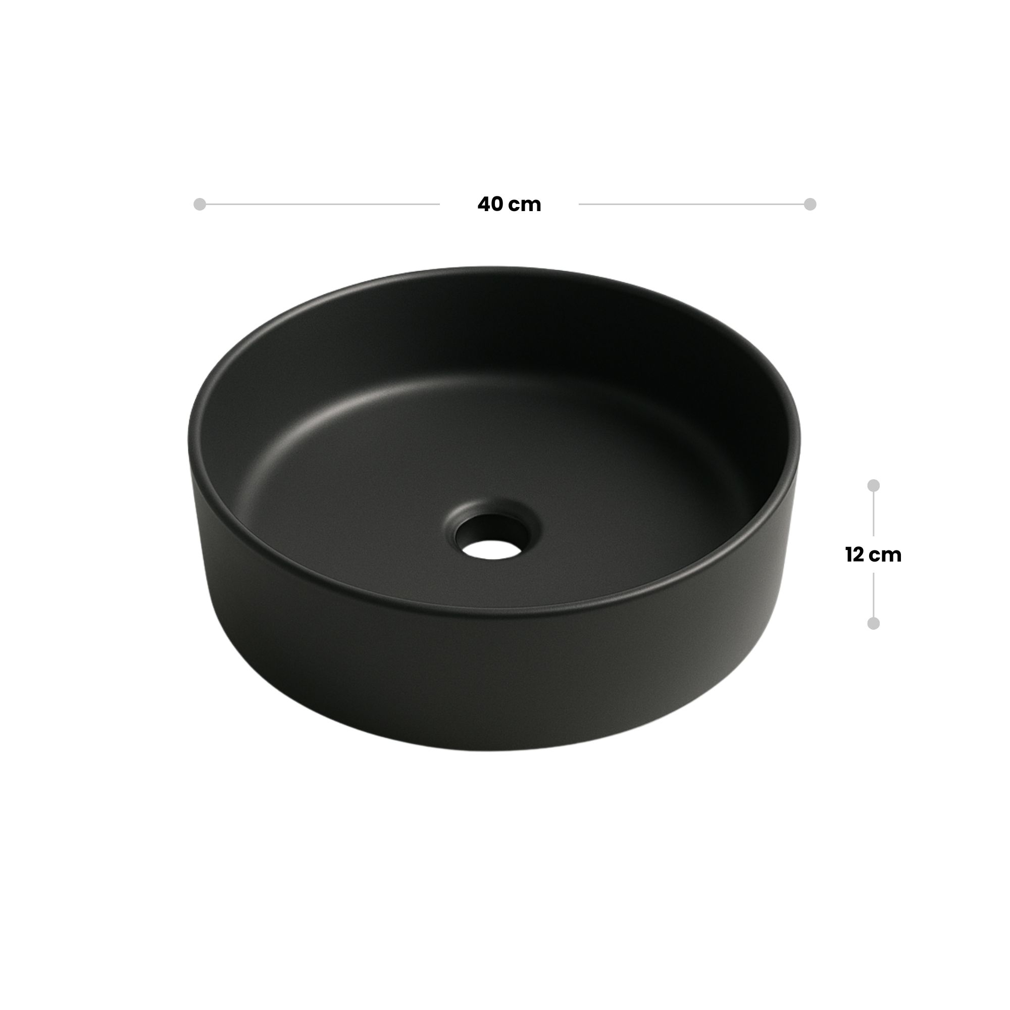 Lavabo tondo da appoggio in ceramica nero Teide 40x12 cm - immagine 5
