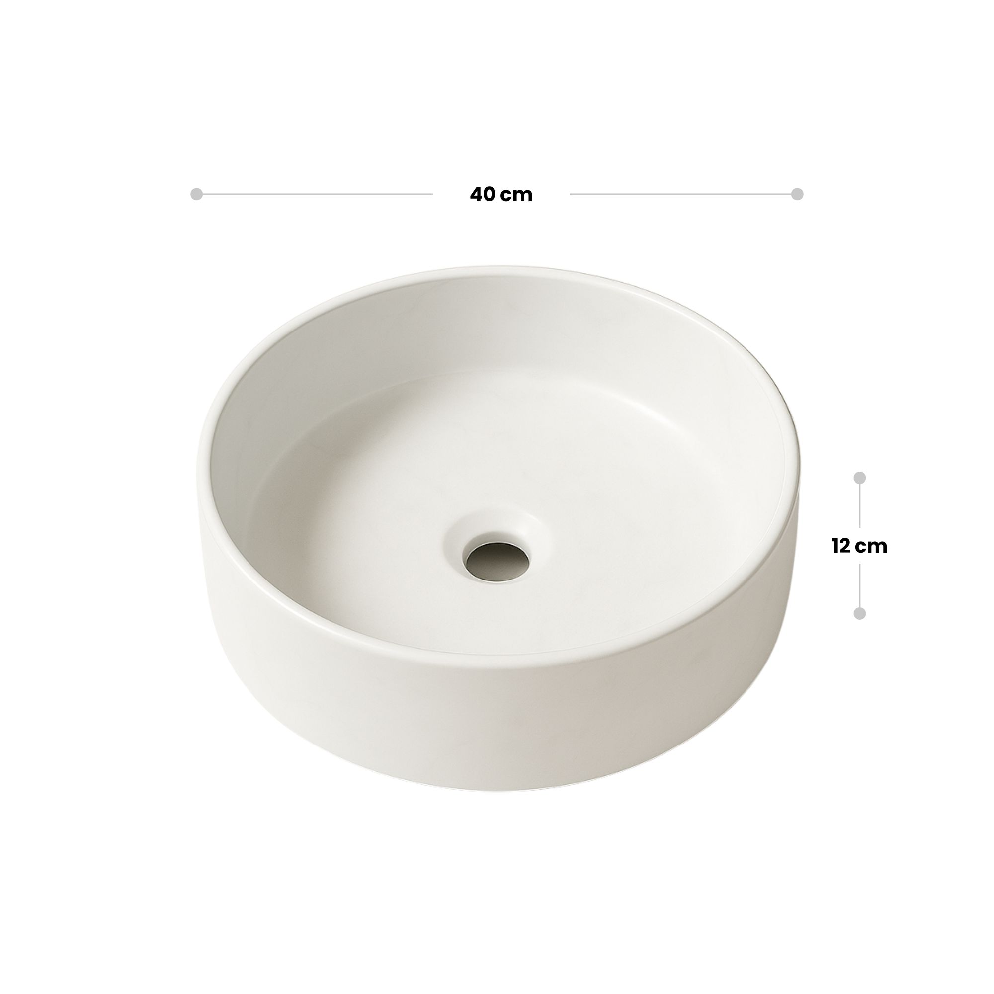 Lavabo tondo da appoggio ceramica bianca Teide 40x12 cm - immagine 4