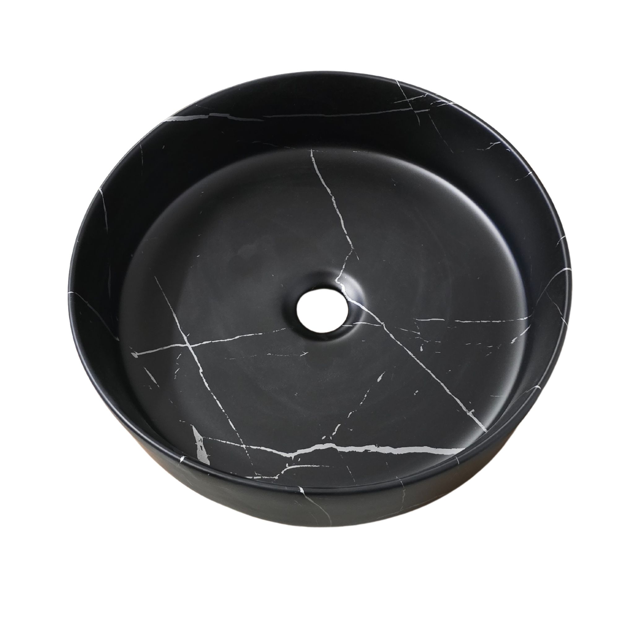 Lavabo tondo da appoggio effetto marmo nero Teide 40x12 cm - immagine 5