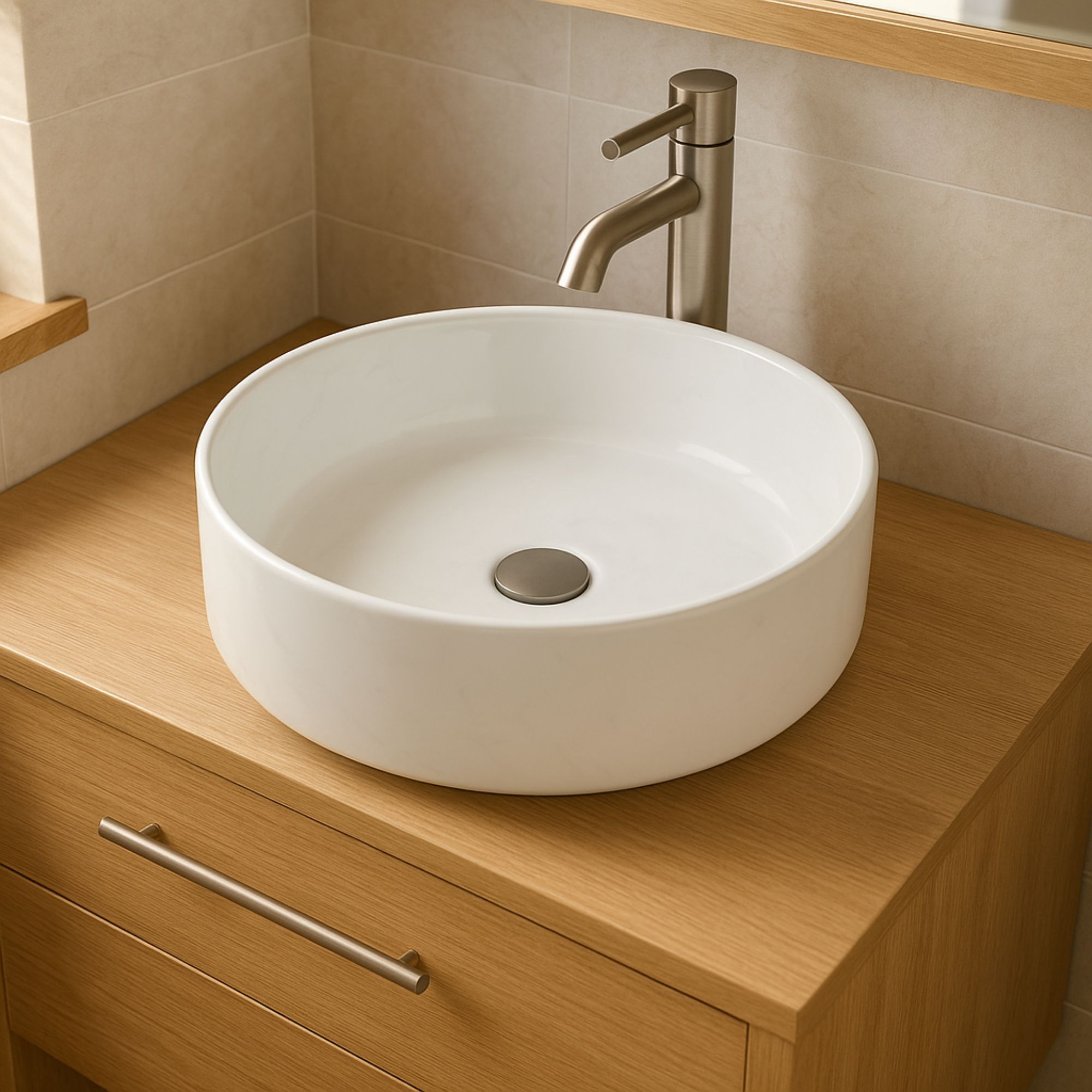Lavabo tondo da appoggio ceramica bianca Teide 40x12 cm - immagine 2