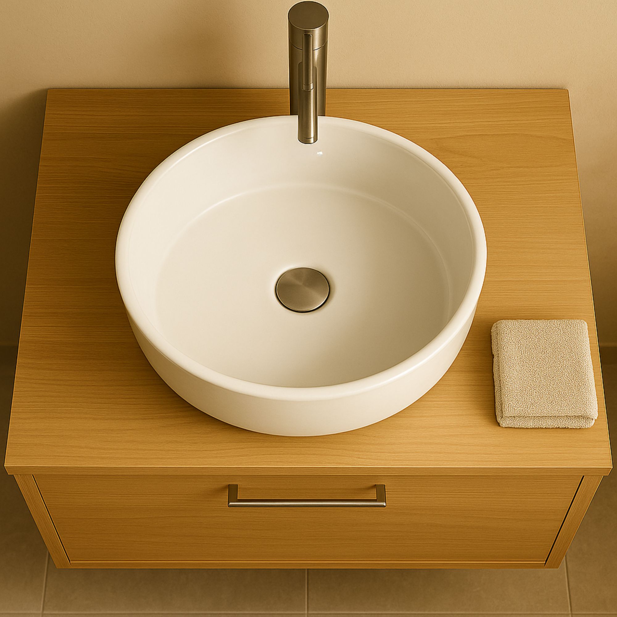 Lavabo tondo da appoggio ceramica bianca Teide 40x12 cm - immagine 3