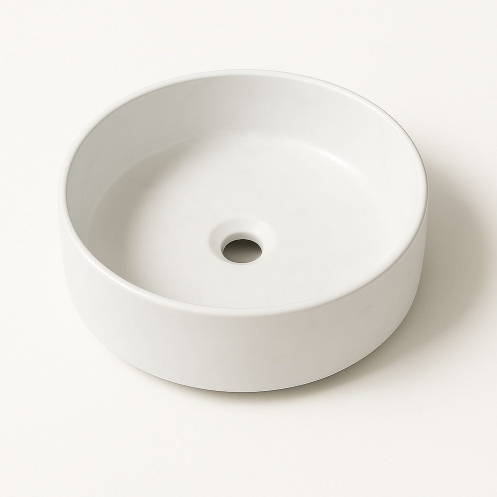 Lavabo tondo da appoggio ceramica bianca Teide 40x12 cm