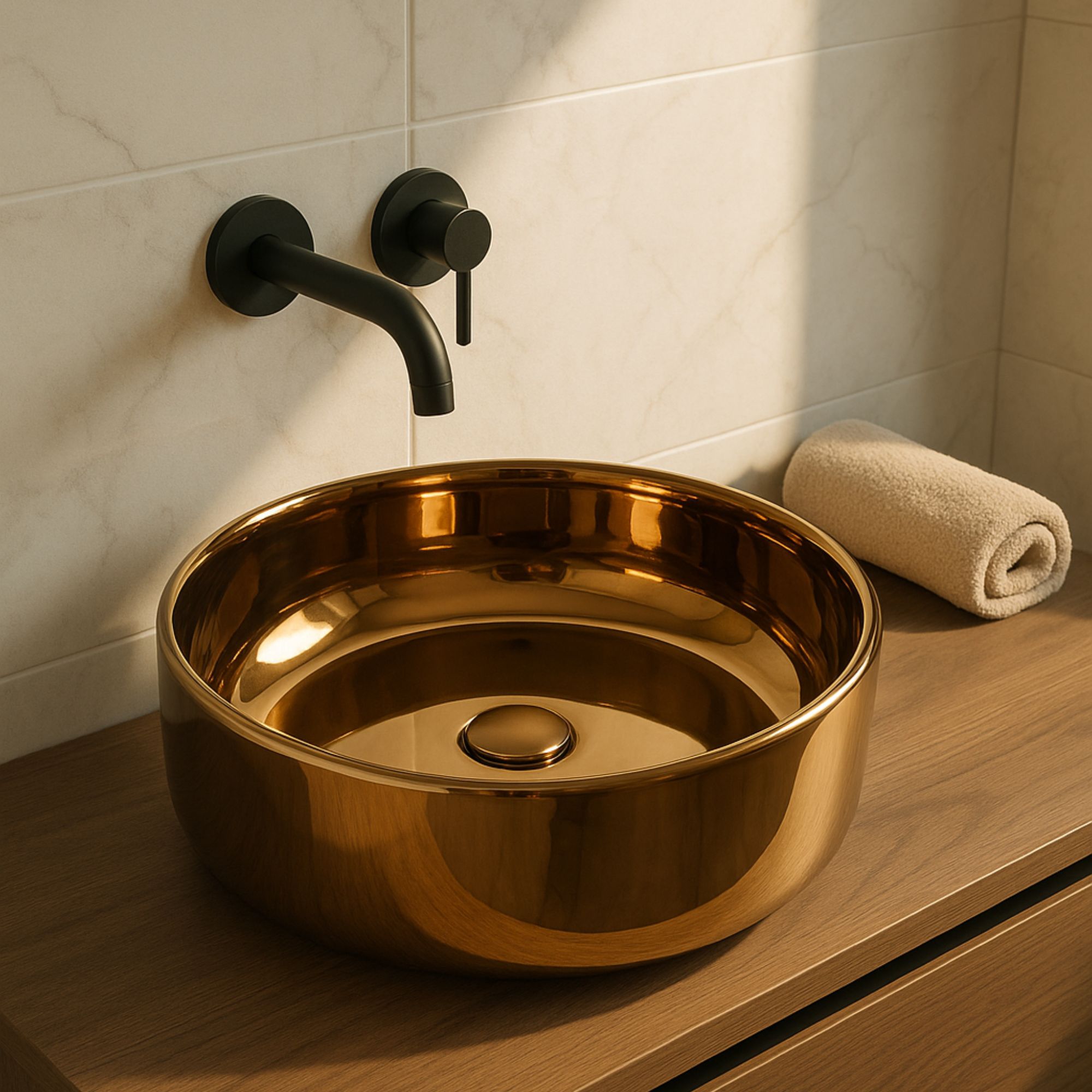 Lavabo tondo da appoggio bronzo lucido Teide 40x12 cm - immagine 2