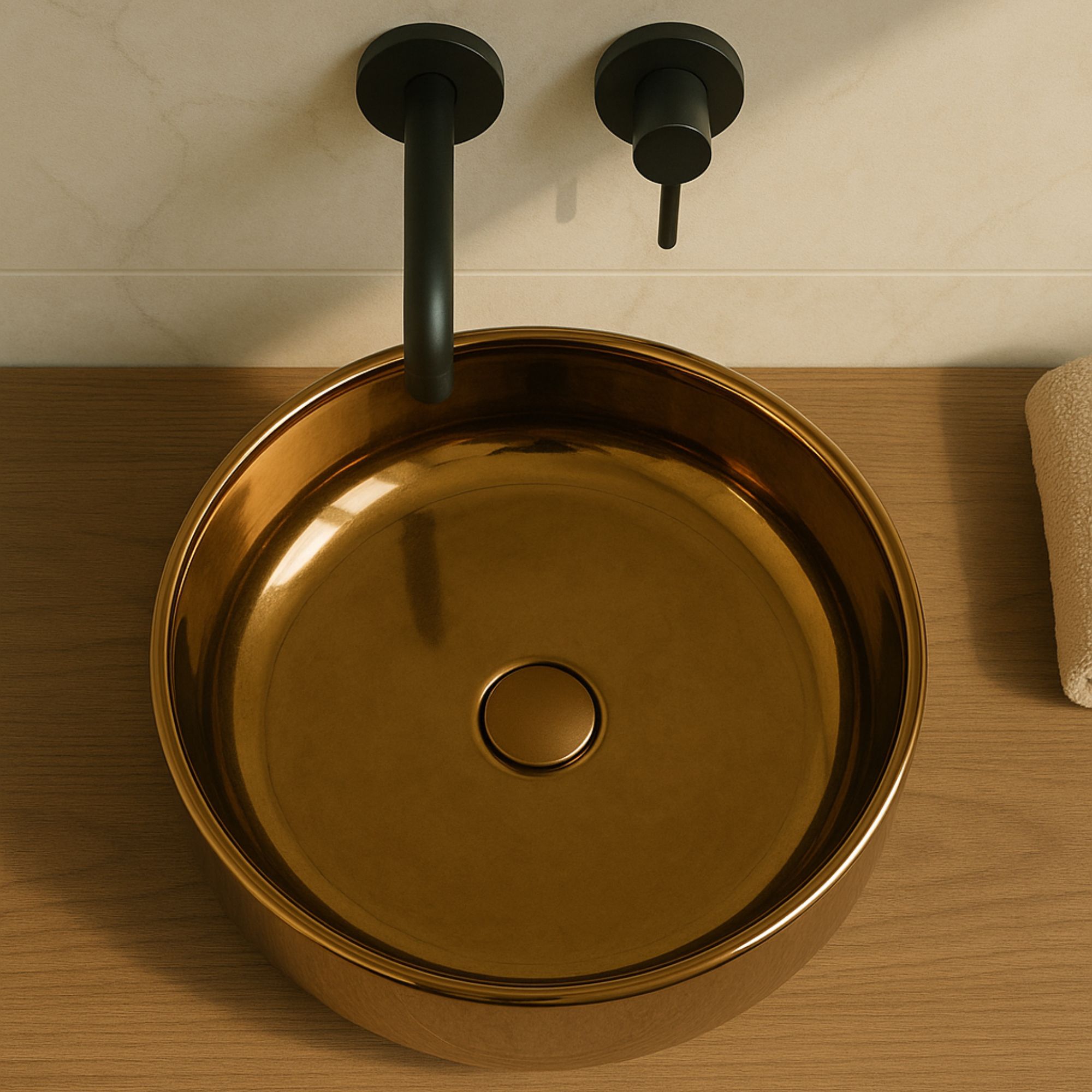 Lavabo tondo da appoggio bronzo lucido Teide 40x12 cm - immagine 3
