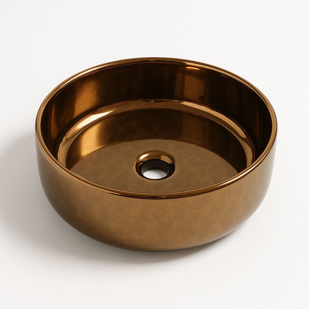 Lavabo tondo da appoggio bronzo lucido Teide 40x12 cm