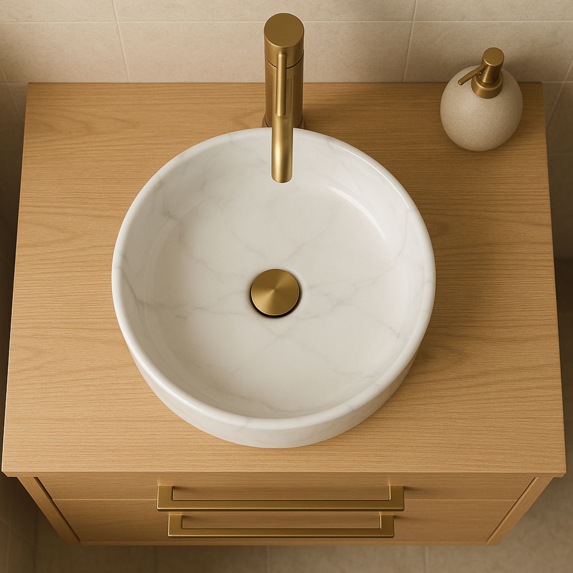 Lavabo tondo da appoggio ceramica effetto marmo Teide 40x12 cm - immagine 3