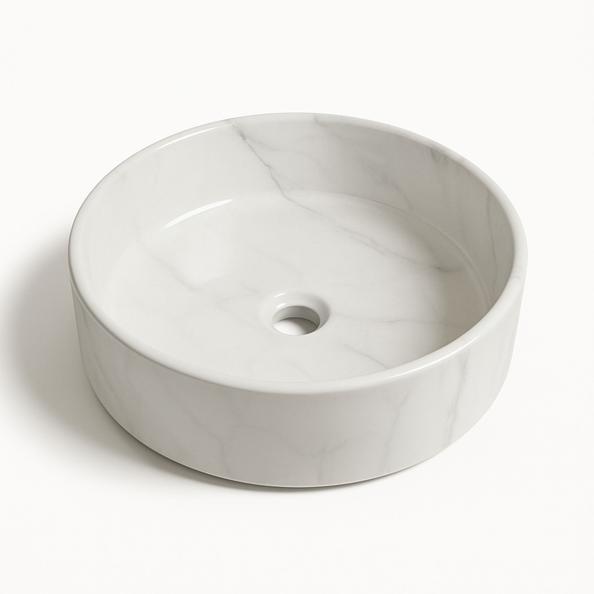 Lavabo tondo da appoggio ceramica effetto marmo Teide 40x12 cm