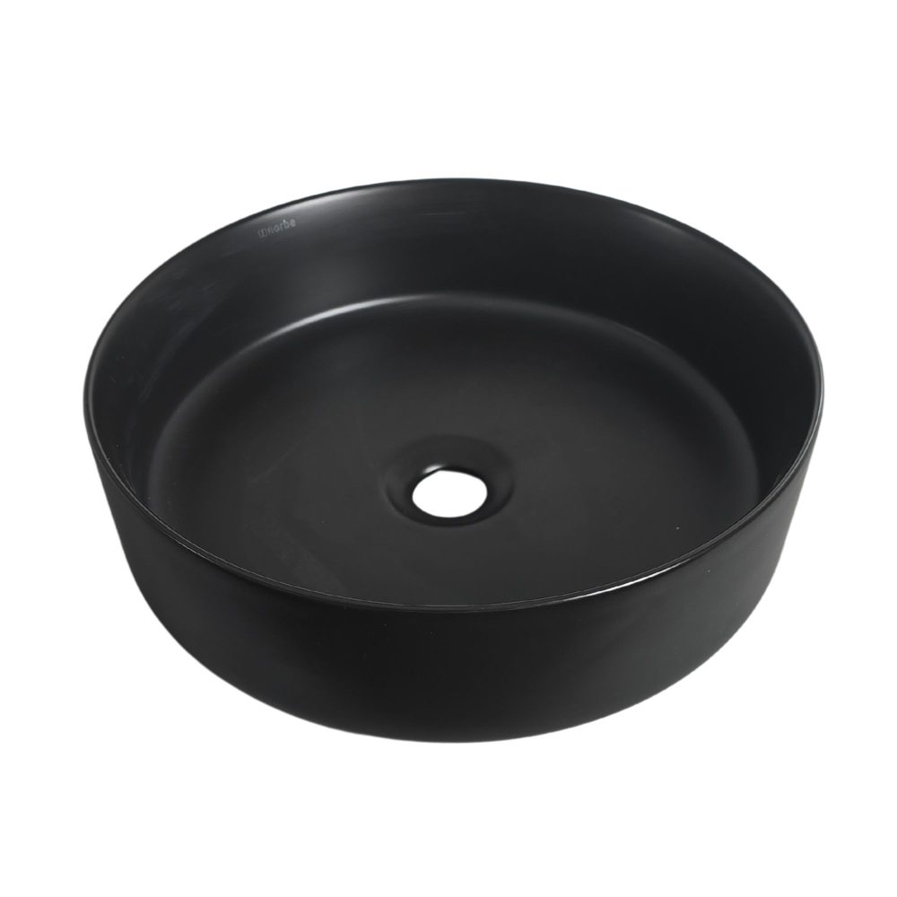 Lavabo tondo da appoggio effetto marmo nero Teide 40x12 cm