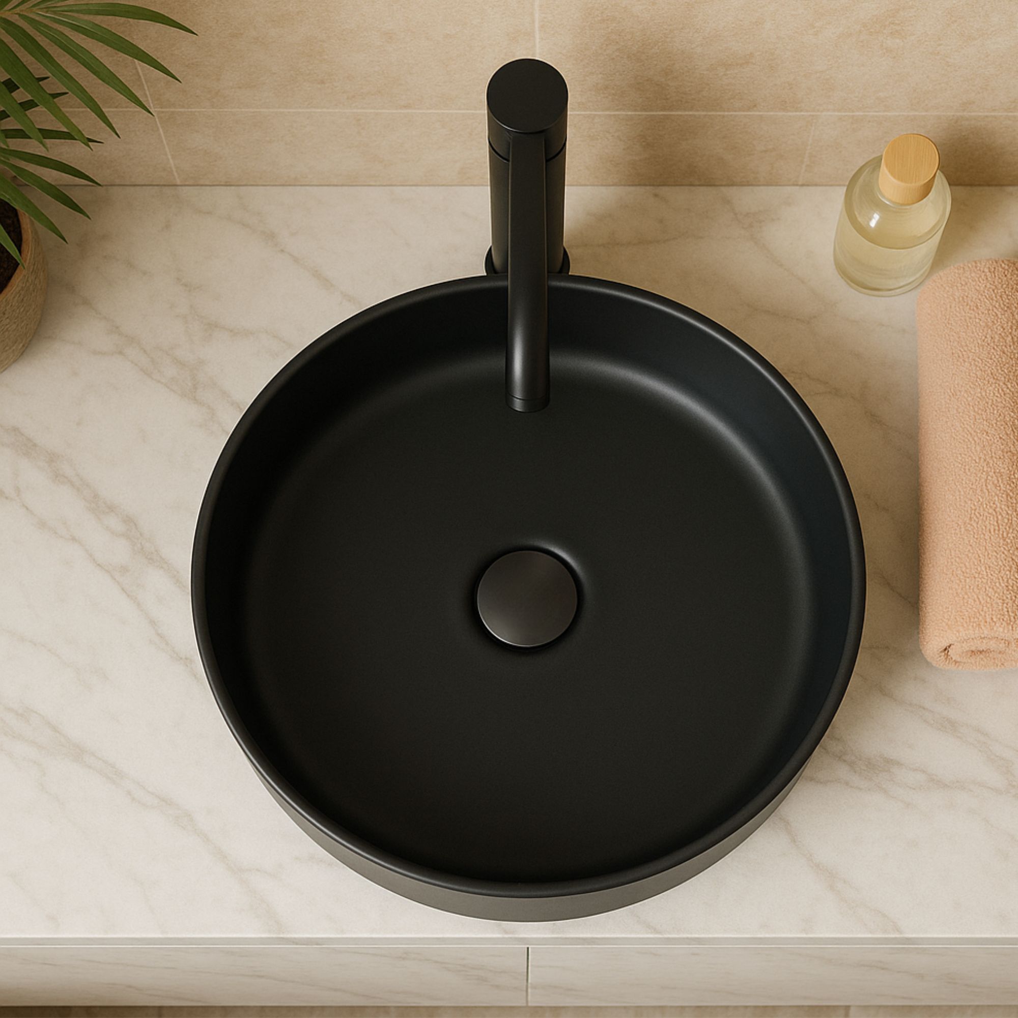 Lavabo tondo da appoggio in ceramica nero Teide 40x12 cm - immagine 2