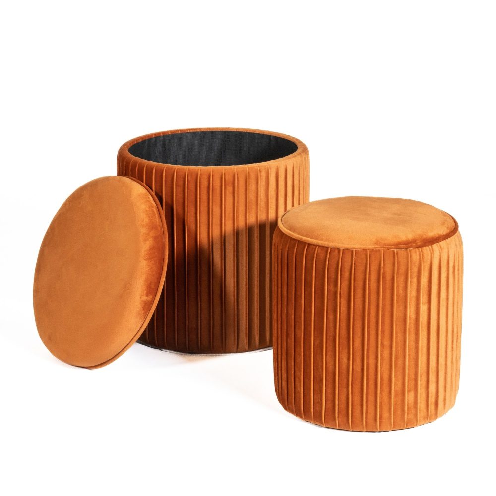 Set di 2 pouf Contenitori velluto Tik Tak Arancione
