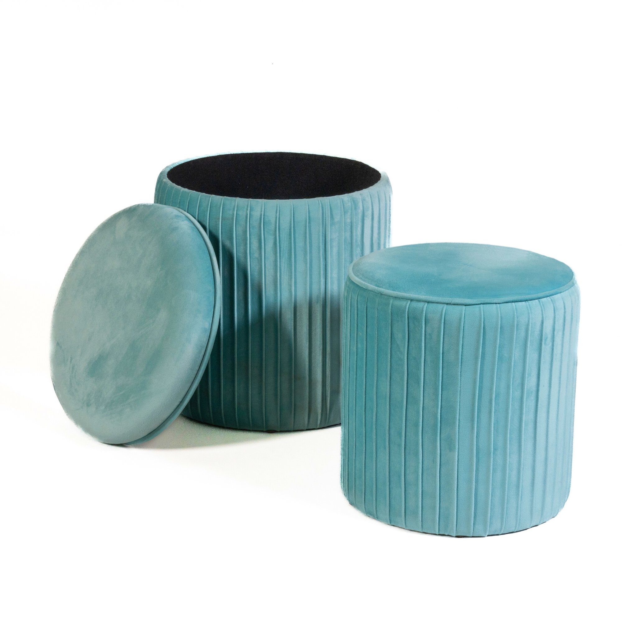 Set di 2 pouf Contenitori velluto Tik Tak Azzurro