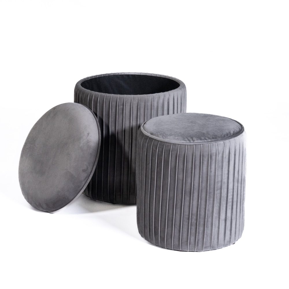 Set di 2 pouf Contenitori velluto Tik-Tak Grigio
