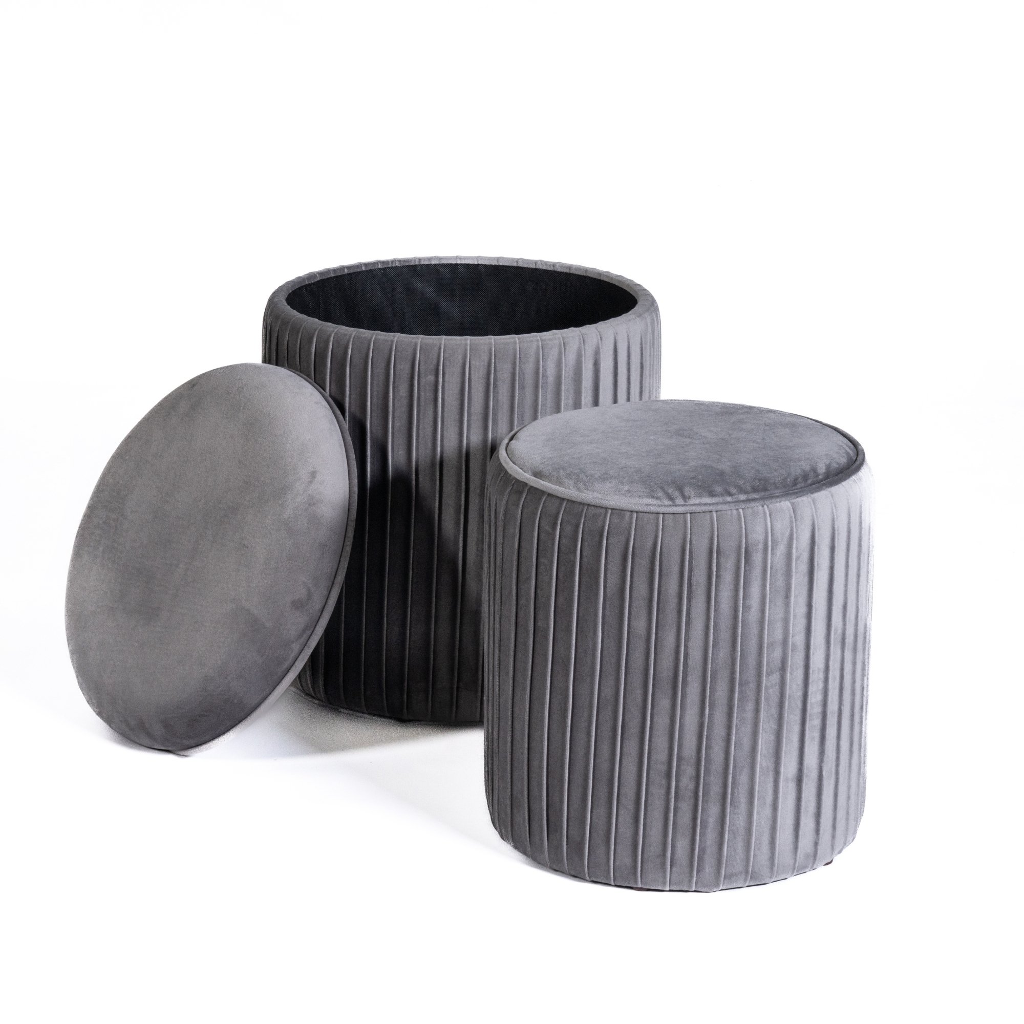 Set di 2 pouf Contenitori velluto Tik-Tak Grigio