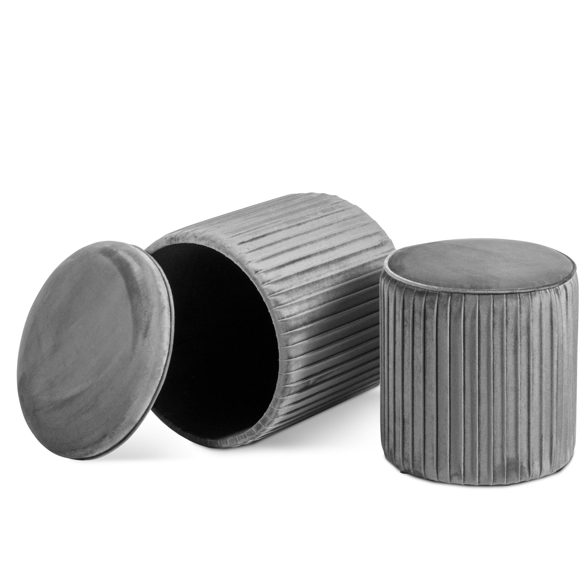 Set di 2 pouf Contenitori velluto Tik-Tak Grigio - immagine 4