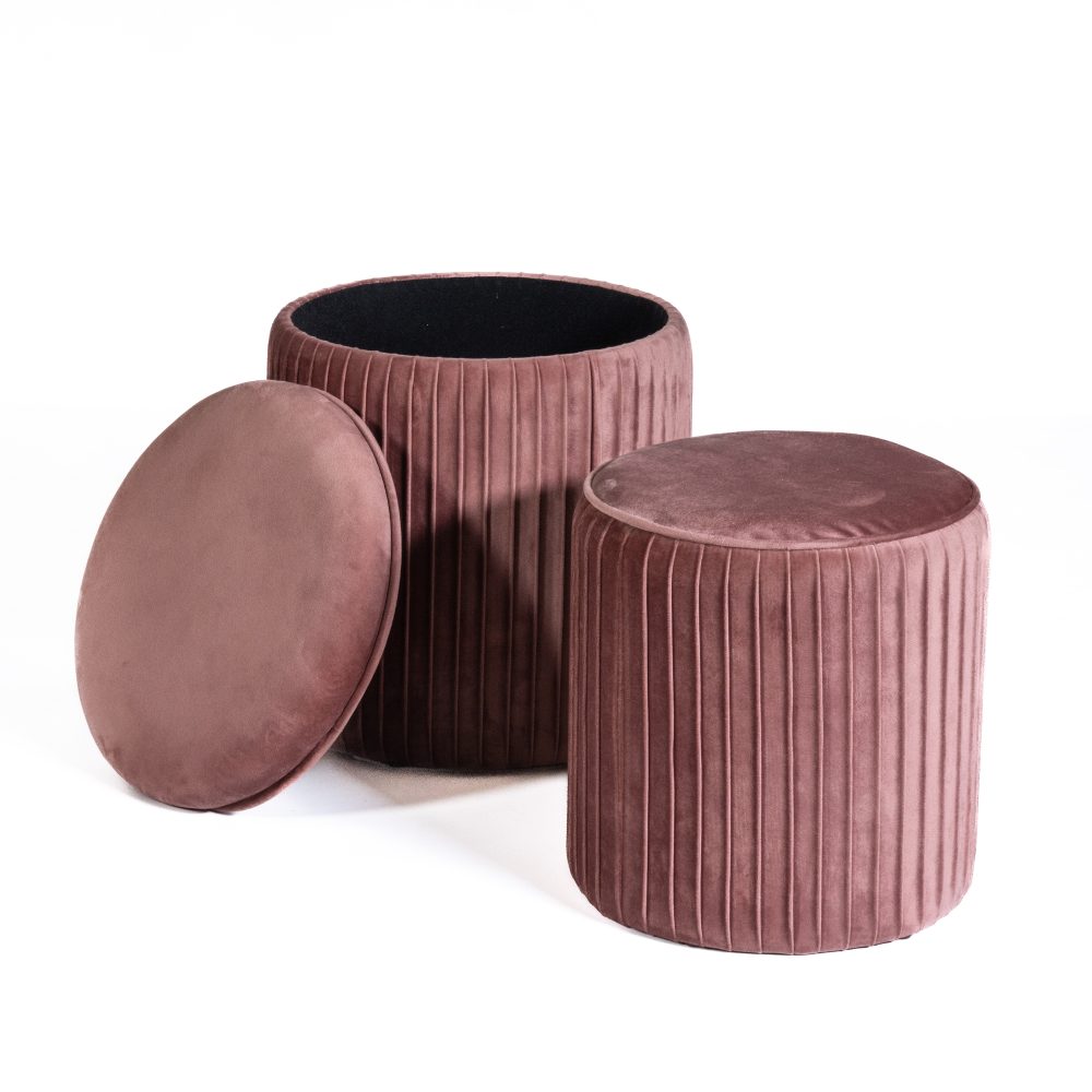 Set di 2 pouf Contenitori velluto Tik Tak Rosa Antico