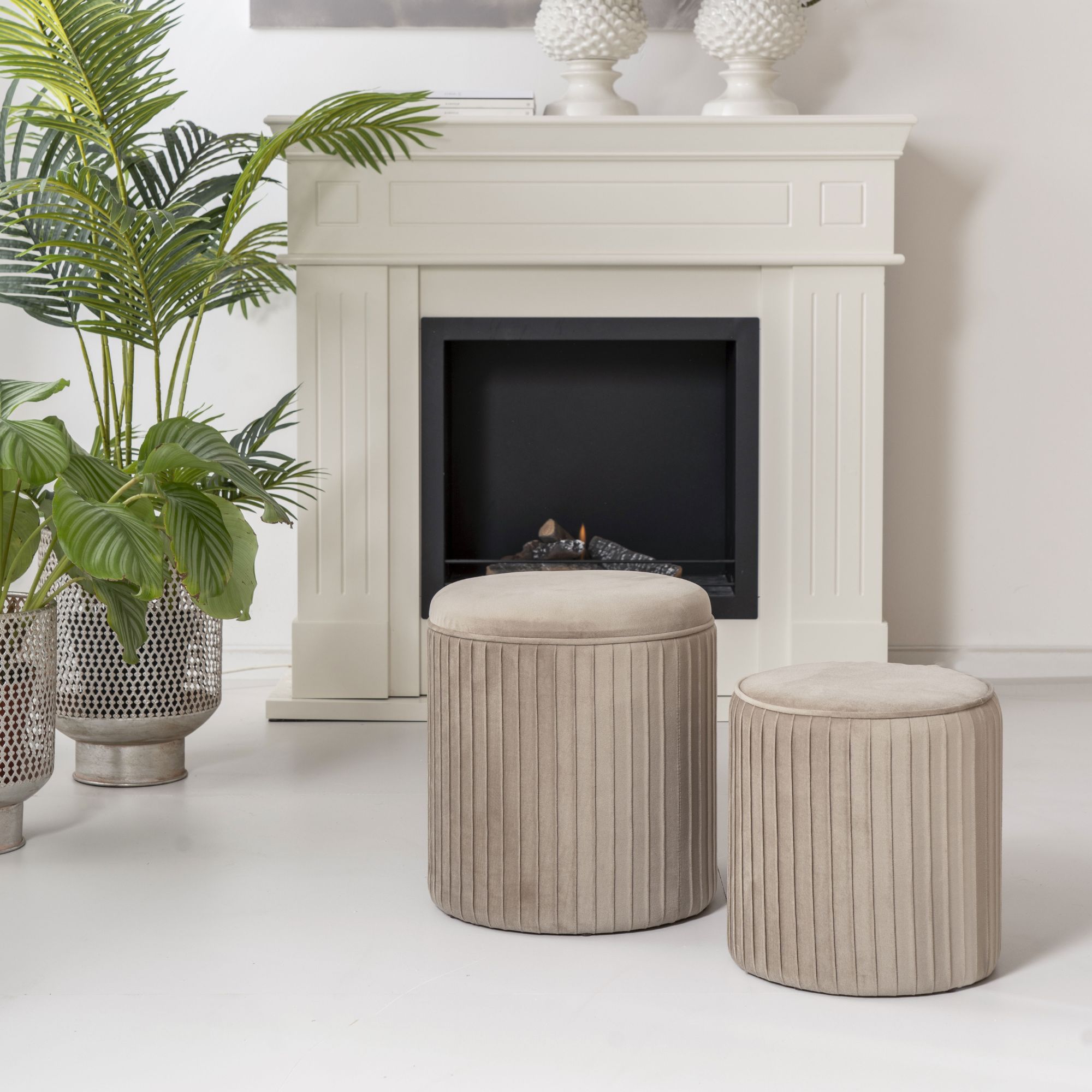 Set di 2 pouf Contenitori velluto Tik Tak Tortora - immagine 2