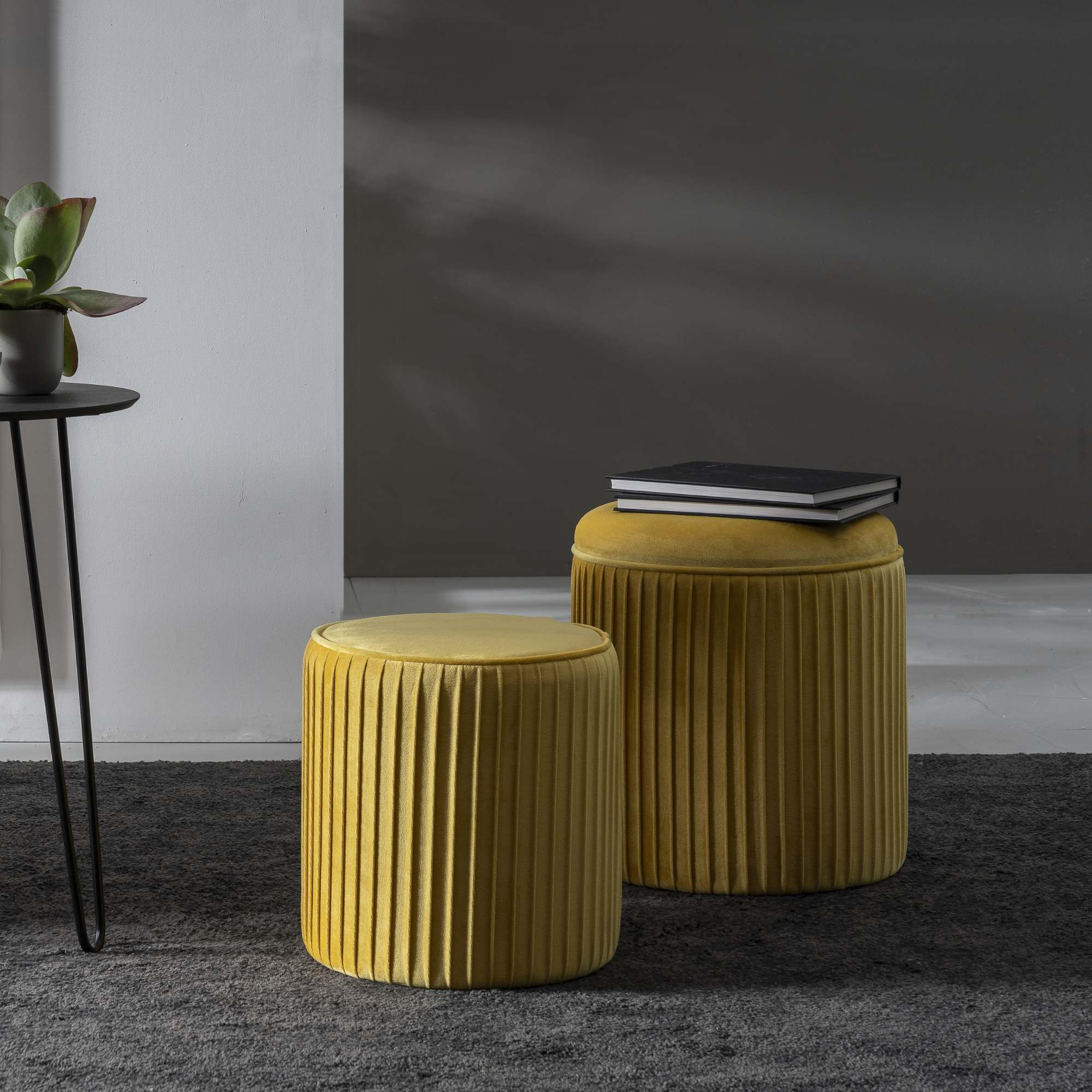 Set di 2 pouf Contenitori velluto Tik Tak Giallo - immagine 2