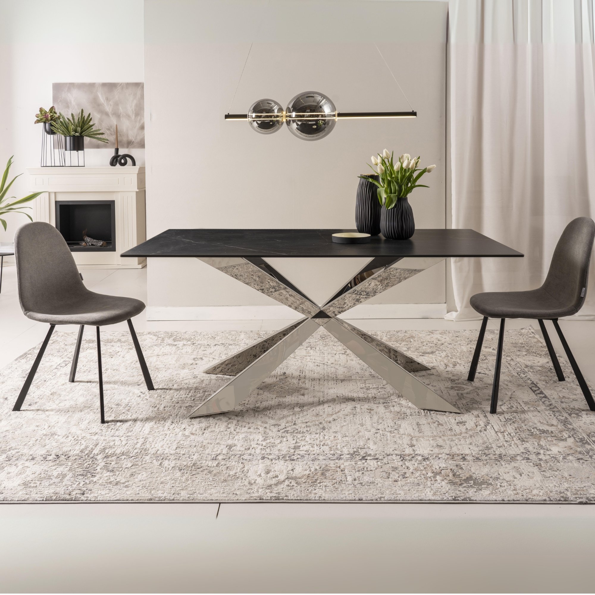 Tavolo fisso gamba metallo 160x90 <span>KROSS cromo marmo nero</span> - immagine 2