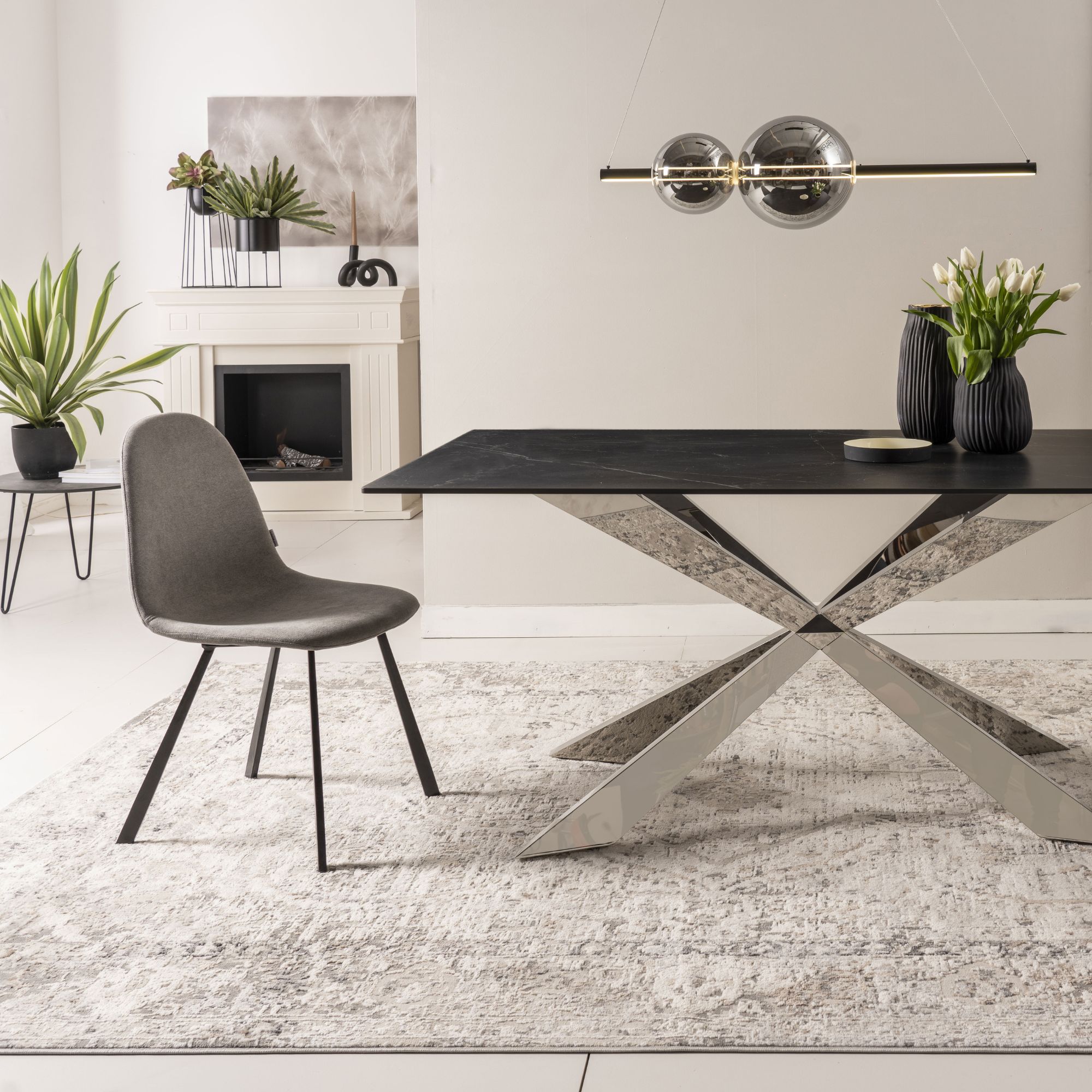 Tavolo fisso gamba metallo 160x90 <span>KROSS cromo marmo nero</span> - immagine 3