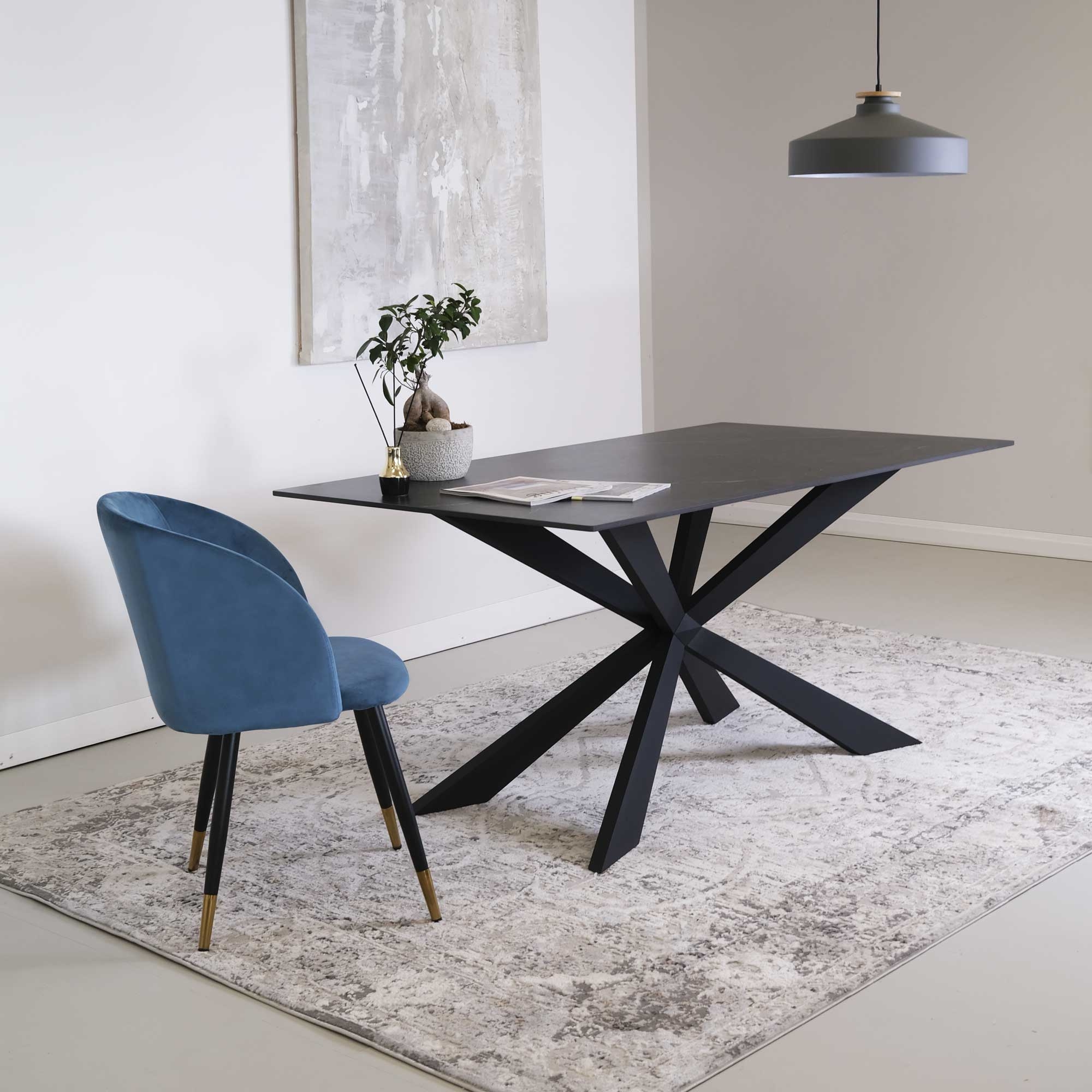 Tavolo fisso gamba metallo 160x90 <span>KROSS nero marmo nero</span> - immagine 4