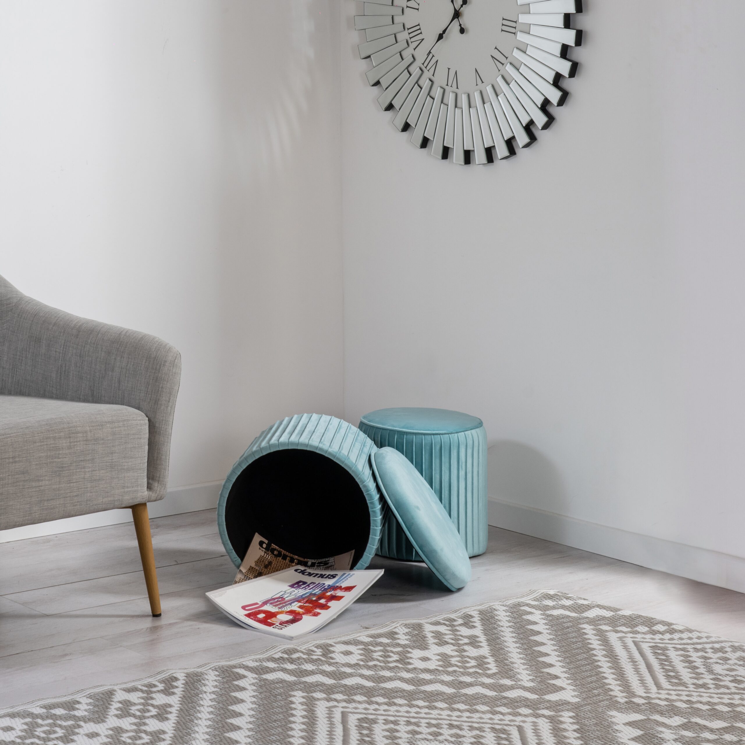 Set di 2 pouf Contenitori velluto Tik Tak Azzurro - immagine 3