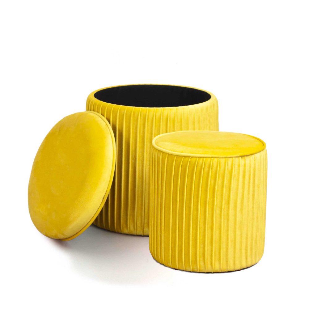 Set di 2 pouf Contenitori velluto Tik Tak Giallo
