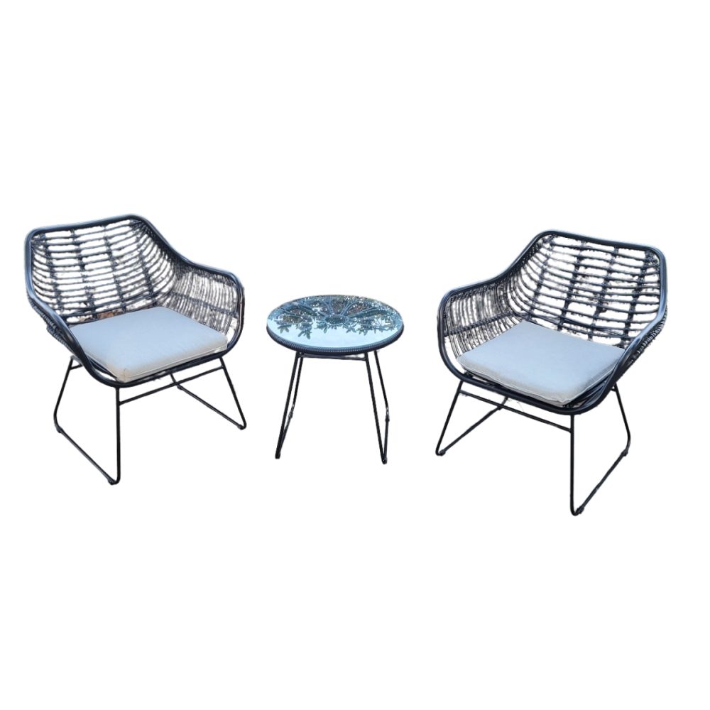 Set da esterno effetto vimini nero Juba