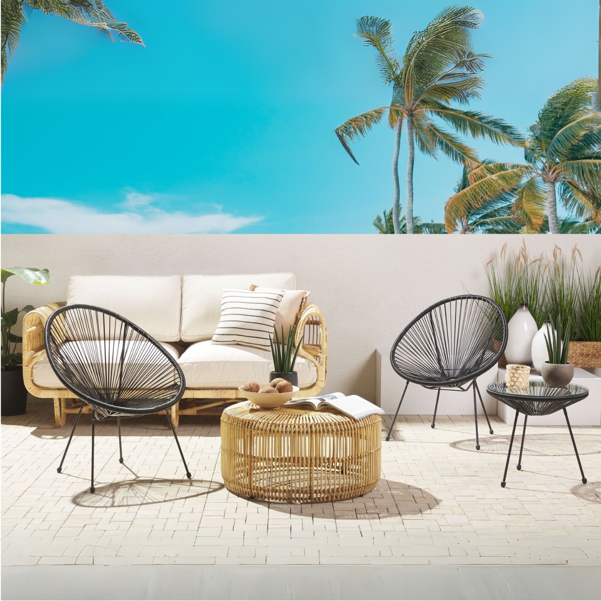 Set da esterno effetto vimini nero Praia - immagine 4