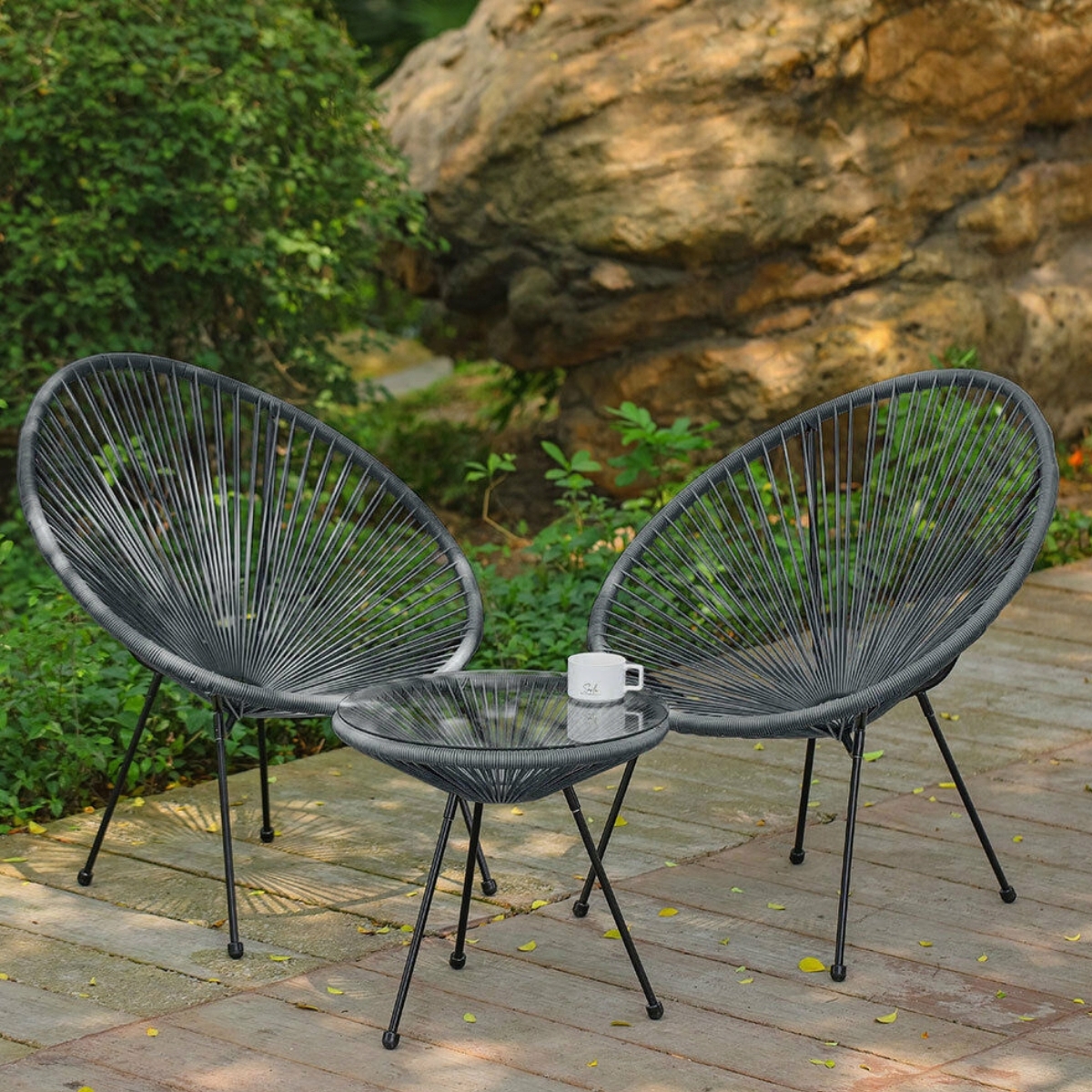 Set da esterno effetto vimini nero Praia - immagine 2