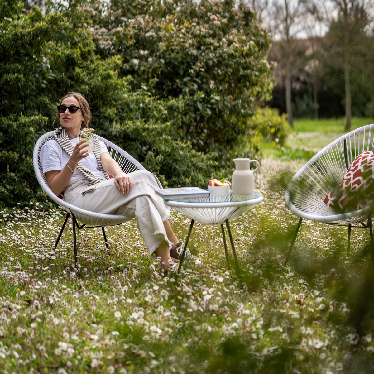 Set da esterno effetto vimini bianco Praia - immagine 3