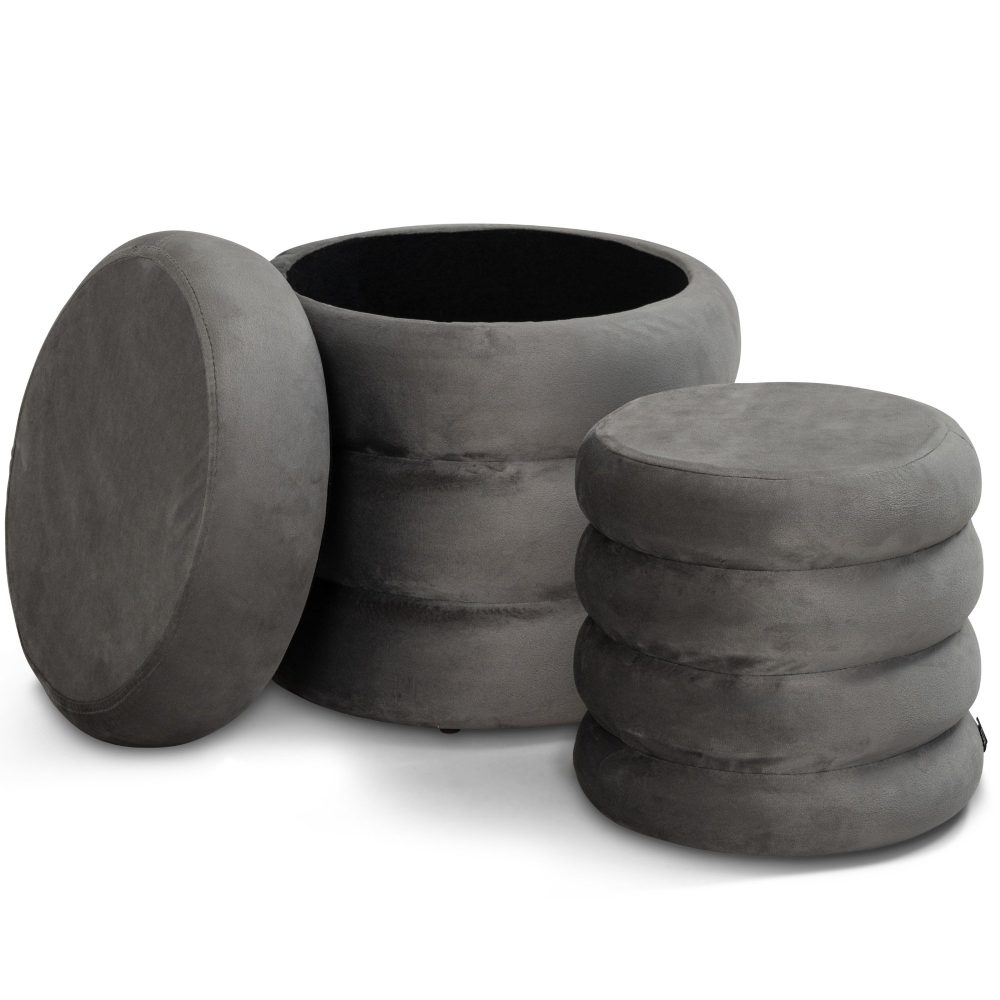 Set di 2 pouf contenitori in velluto <span>Twirly Grigio</span>