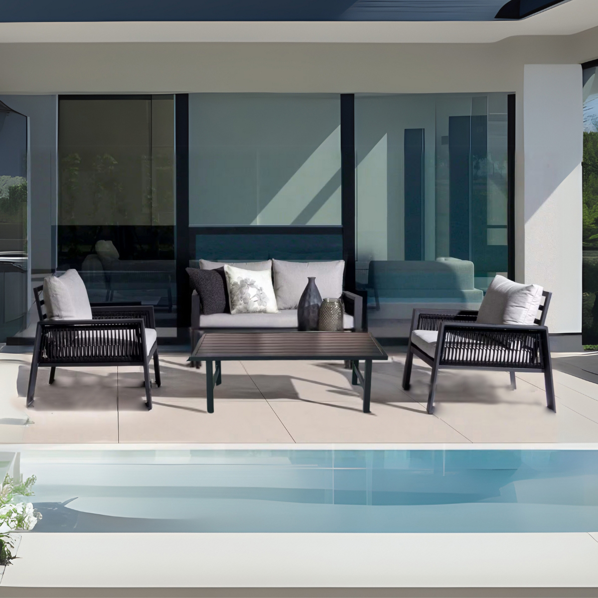 Set da esterno in metallo e Rattan nero Tunisi - immagine 3