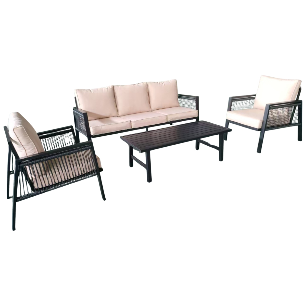 Set da esterno in metallo e Rattan nero Tunisi