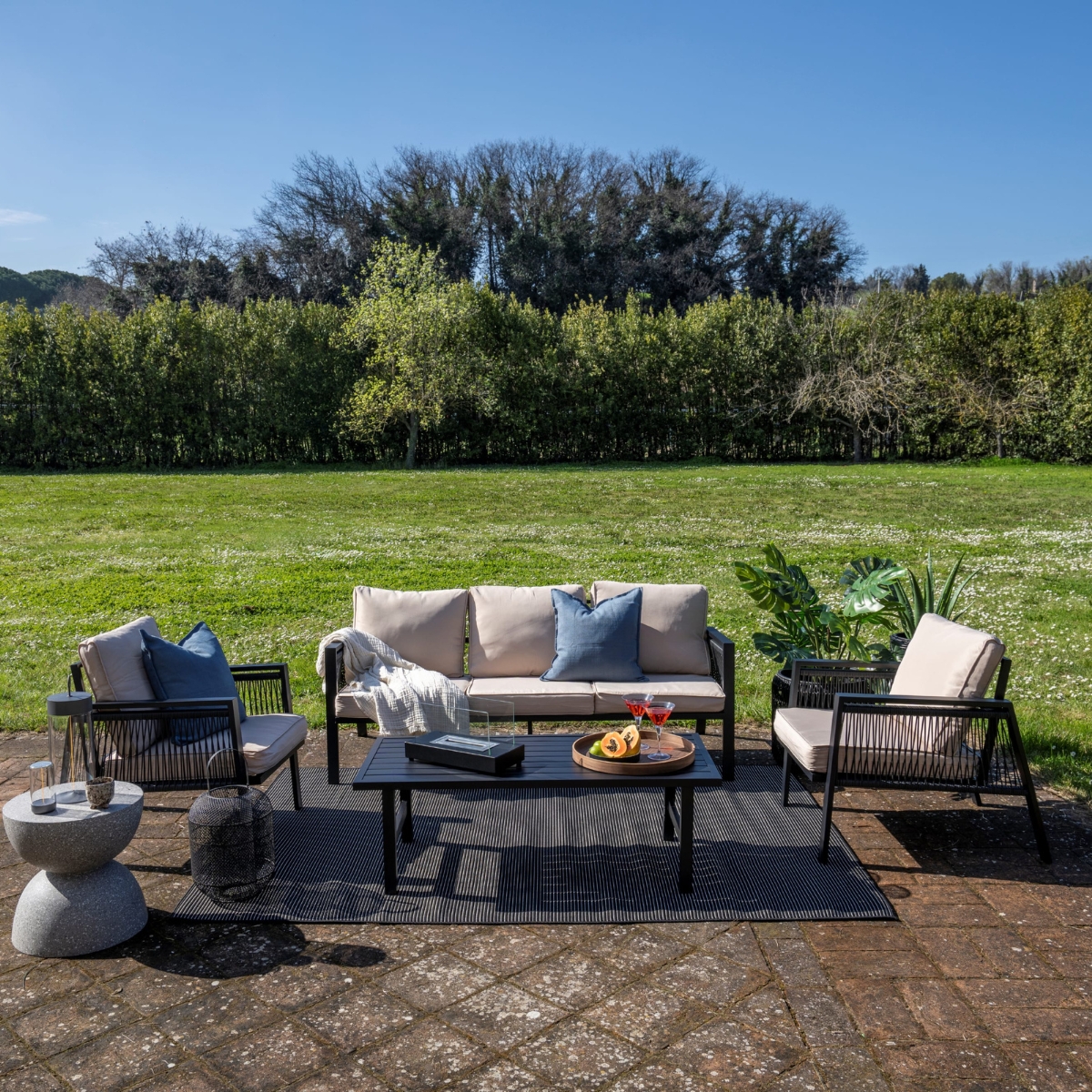 Set da esterno in metallo e Rattan nero Tunisi - immagine 2