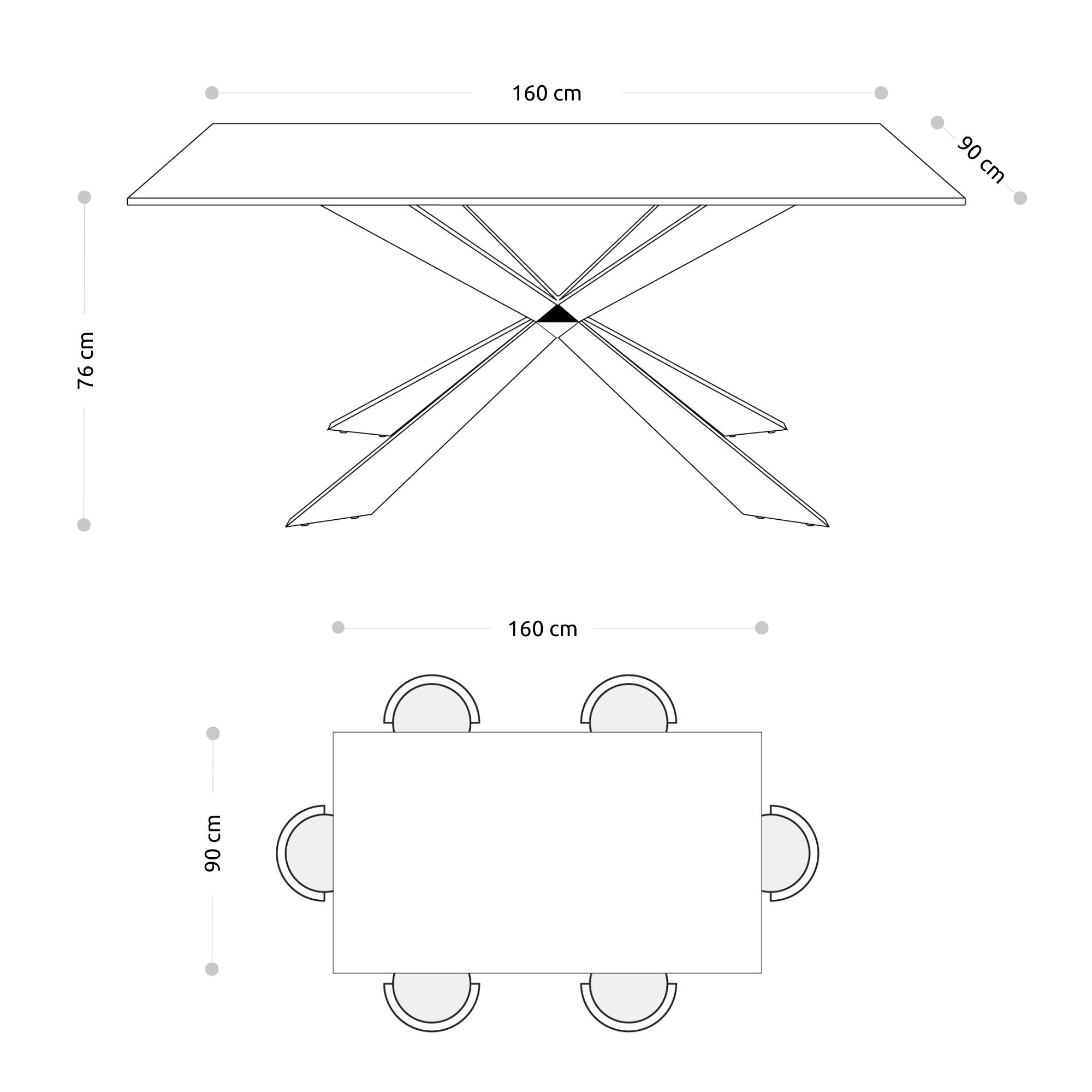 Tavolo fisso gamba metallo 160x90 <span>KROSS cromo marmo nero</span> - immagine 6