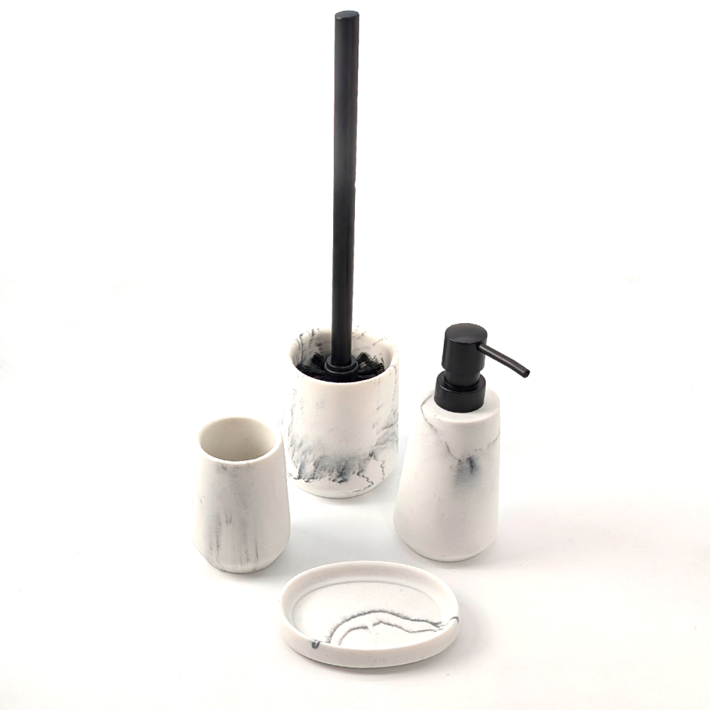 Set accessori bagno effetto marmo bianco