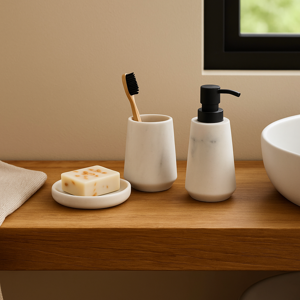 Set accessori bagno effetto marmo bianco - immagine 6