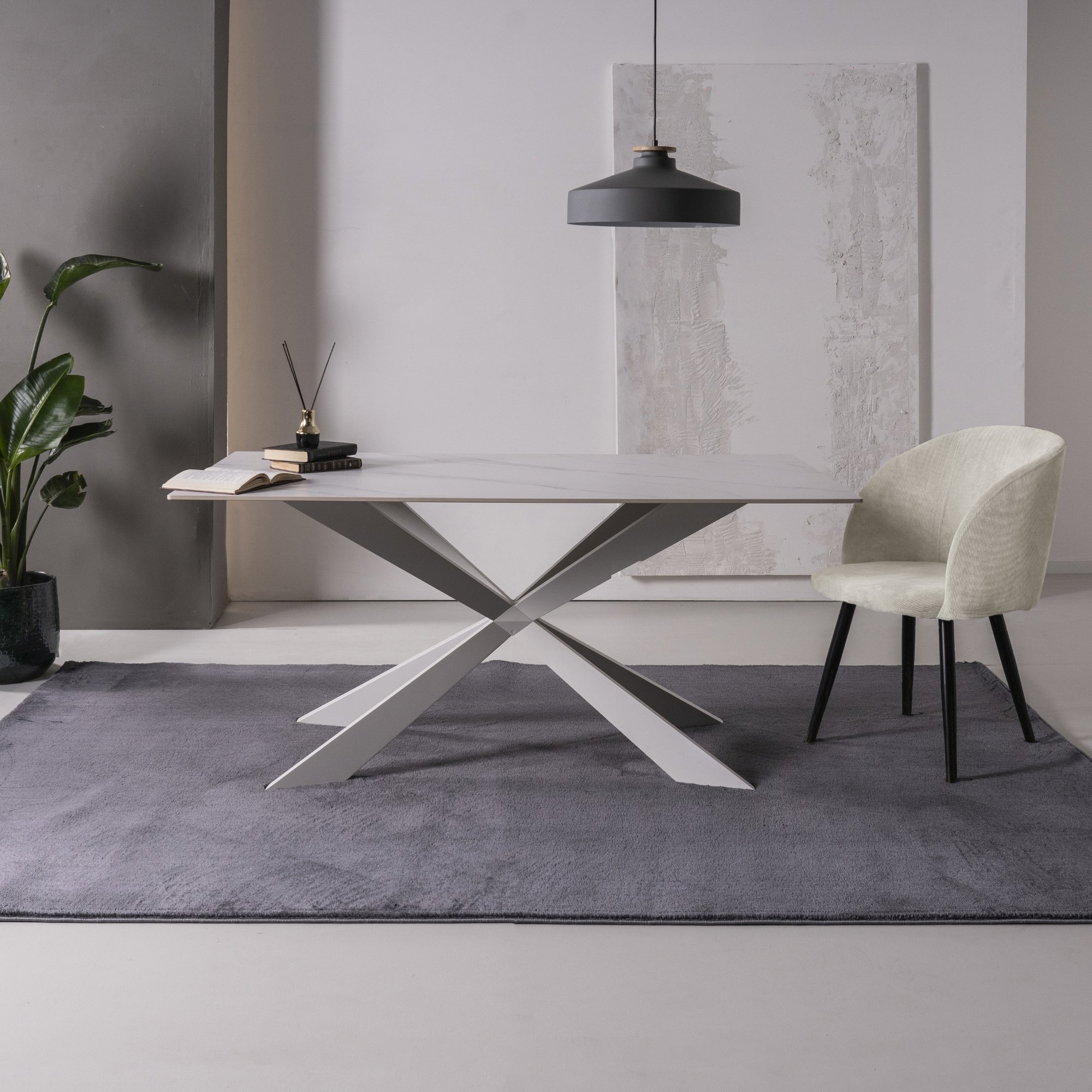 Tavolo fisso gamba metallo 160x90 <span>KROSS bianco marmo bianco</span> - immagine 2