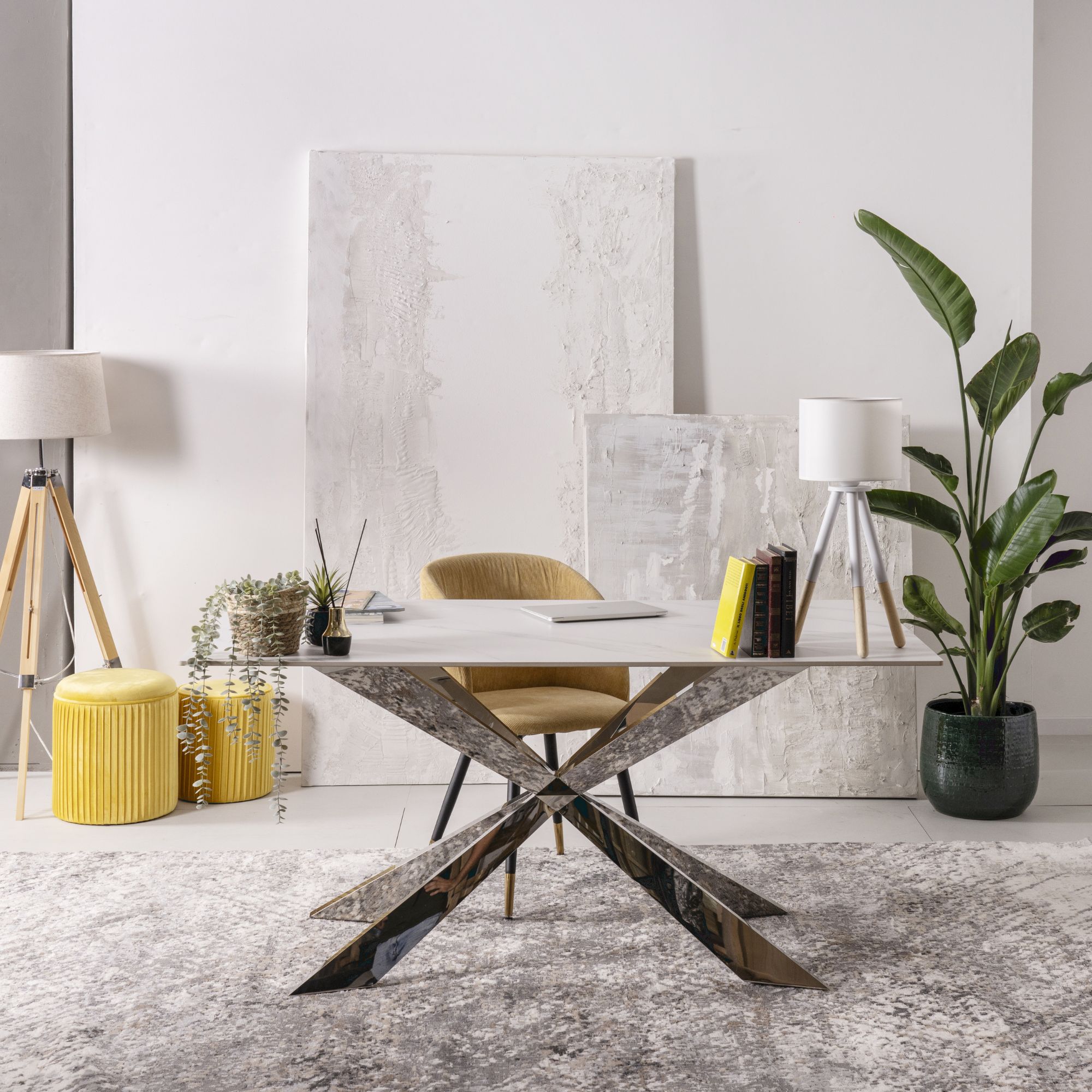 Tavolo fisso gamba metallo 160x90 <span>KROSS cromo marmo bianco</span> - immagine 3